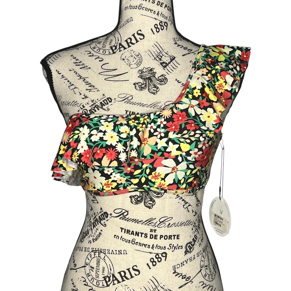 Lost + Wander (S) "Lush Adventure" Floral Ruffle One Shoulder Bikini Swim Top